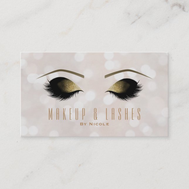 White Cream Lights Makeup Eyelashes Beauty Spa Business Card (Front)