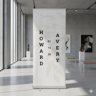 White Cream Minimalist Floral Wedding Vertical Retractable Banner