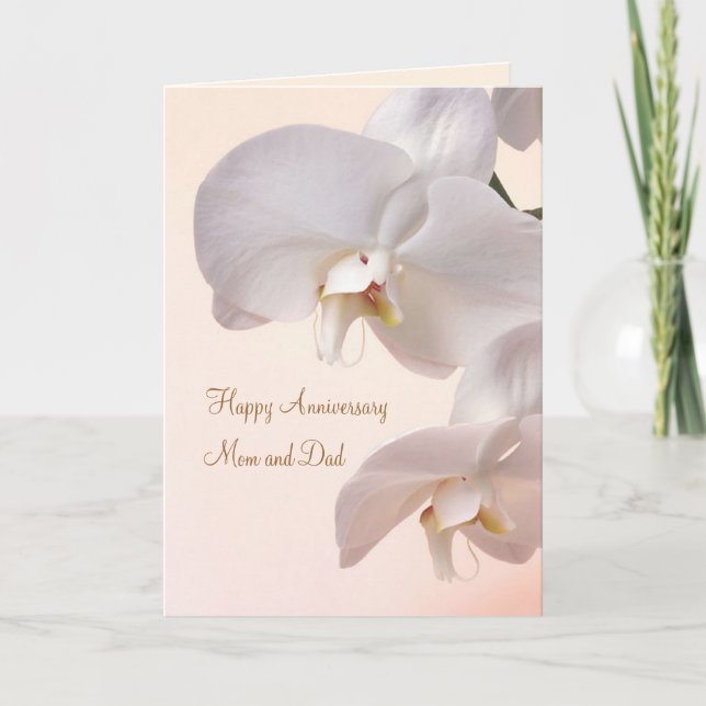 White cream orchids Wedding Anniversary Card (Front)