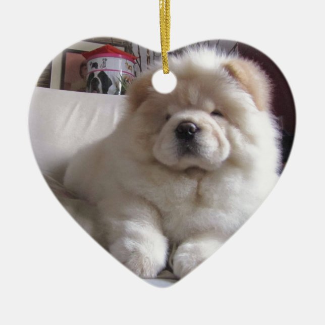 White Cream Puff Chow Chow Puppy Ceramic Ornament (Front)