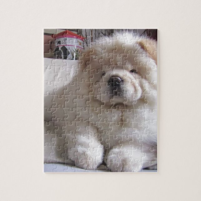 White Cream Puff Chow Chow Puppy Jigsaw Puzzle (Vertical)