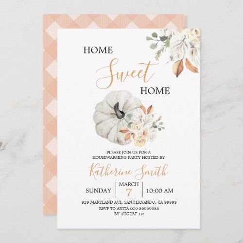 White Cream Pumpkin Floral Housewarming Party Invitation