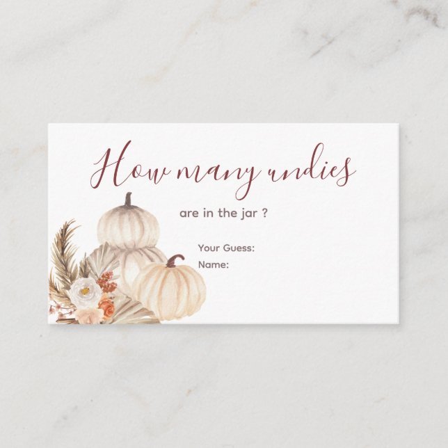 White Cream Pumpkin Rustic Floral How Many Undies Enclosure Card (Front)