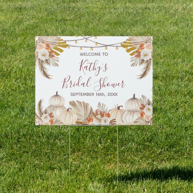 White Cream Pumpkin Rustic Floral Welcome Banner Sign (Insitu)