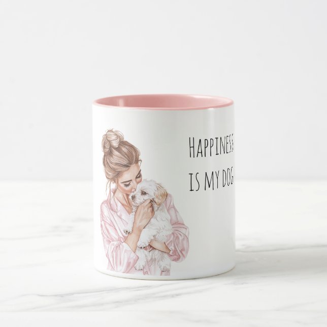 White Cream Puppy Dog Mom Pink   Mug (Center)