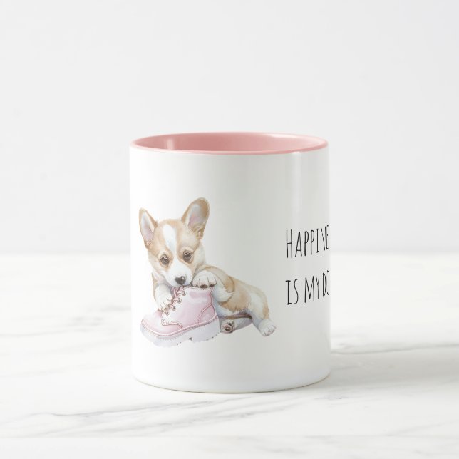 White Cream Puppy Dog Pink Shoe Mug (Center)