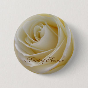 White Cream rose Maid of Honor Button
