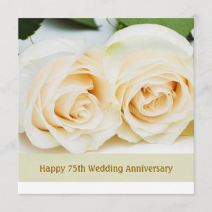 White cream roses, 75th Wedding Anniversary Invitation
