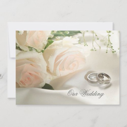 White cream roses and rings Wedding Invitation