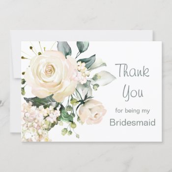 White Cream Roses  Hydrangea Bridesmaid Thank You by IrinaFraser at Zazzle