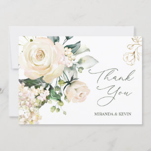 White Cream Roses Hydrangea Wedding Thank You