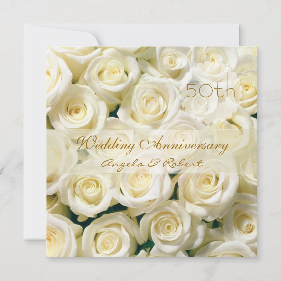 White cream roses Wedding Anniversary Invitation | Zazzle