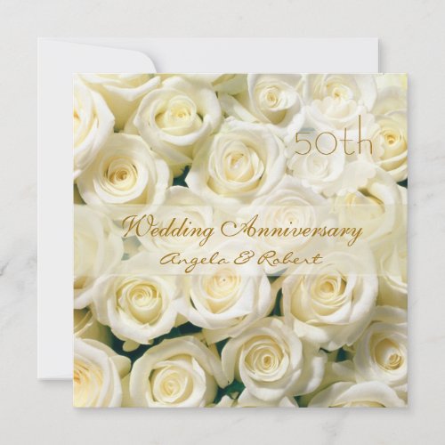 White cream roses Wedding Anniversary Invitation