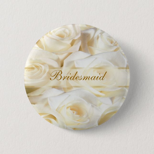 White-cream roses Wedding Bridesmaid Button (Front)