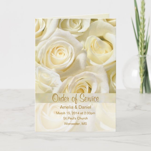 White cream roses Wedding program Invitation (Front)