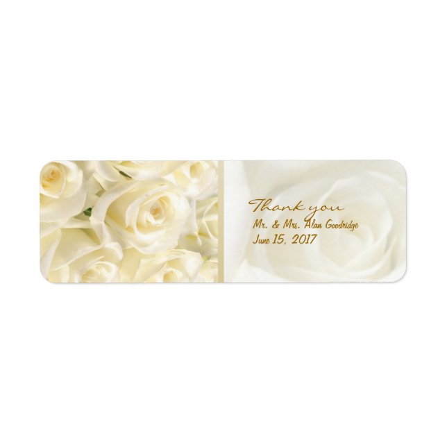 White - cream roses Wedding Thank you Label (Front)
