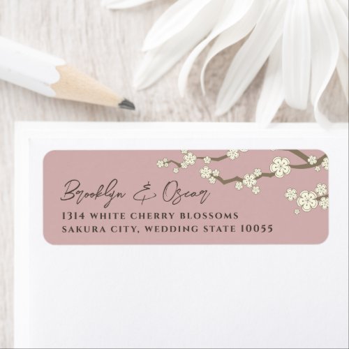 White Cream Sakura Cherry Blossoms Asian Wedding Label