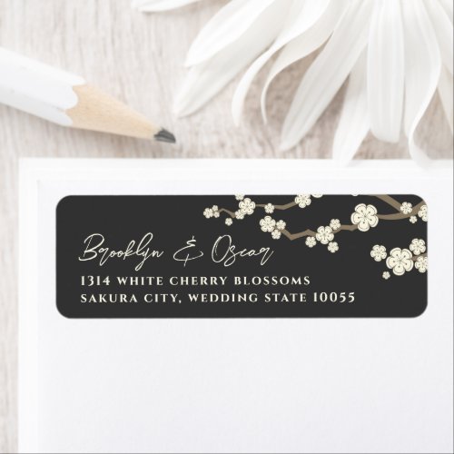 White Cream Sakura Cherry Blossoms Asian Wedding Label