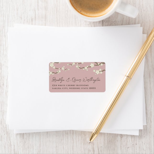 White Cream Sakura Cherry Blossoms Asian Wedding Label (Insitu)
