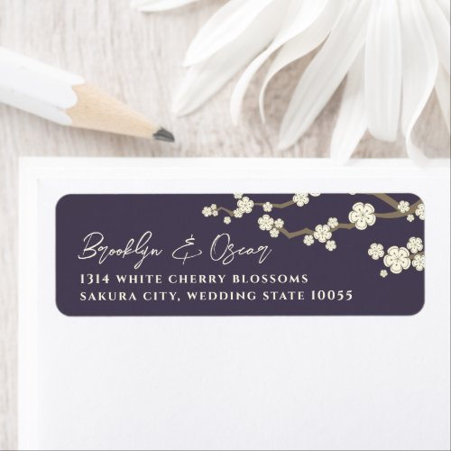 White Cream Sakura Cherry Blossoms Asian Wedding Label