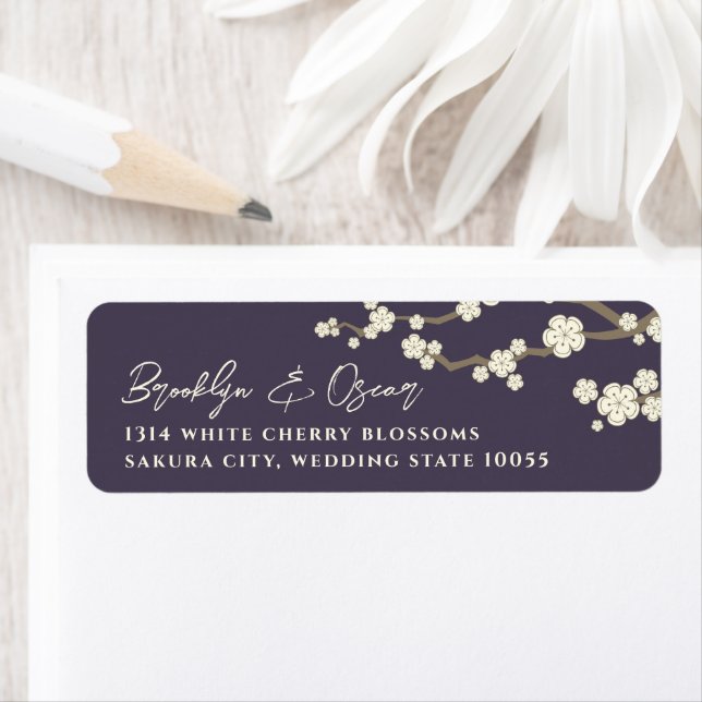 White Cream Sakura Cherry Blossoms Asian Wedding Label (Insitu)