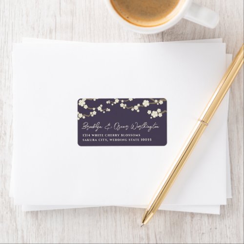 White Cream Sakura Cherry Blossoms Asian Wedding Label