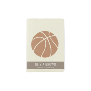 WHITE CREAM TAN LEATHER BASKETBALL  MONOGRAM PASSPORT HOLDER