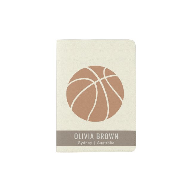 WHITE CREAM TAN LEATHER BASKETBALL  MONOGRAM PASSPORT HOLDER (Front)