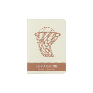 WHITE CREAM TAN LEATHER BASKETBALL NET MONOGRAM PASSPORT HOLDER