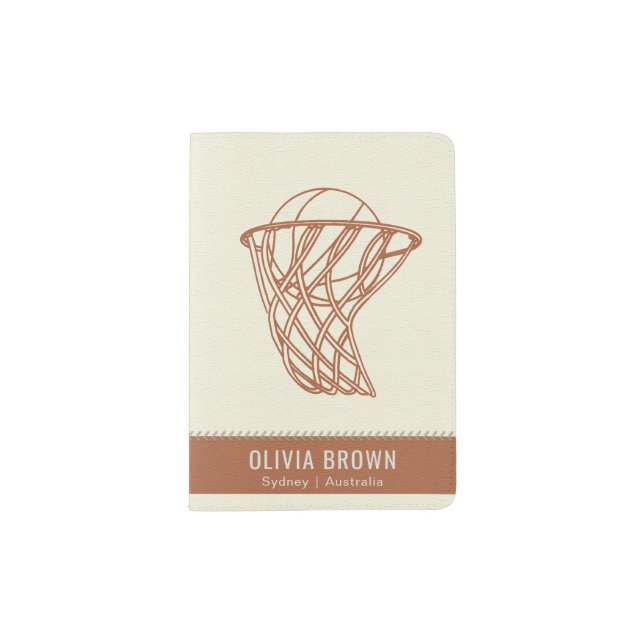 WHITE CREAM TAN LEATHER BASKETBALL NET MONOGRAM PASSPORT HOLDER (Front)