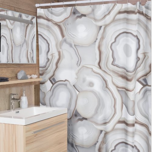 White Creams Neutral Agate Stone  Shower Curtain