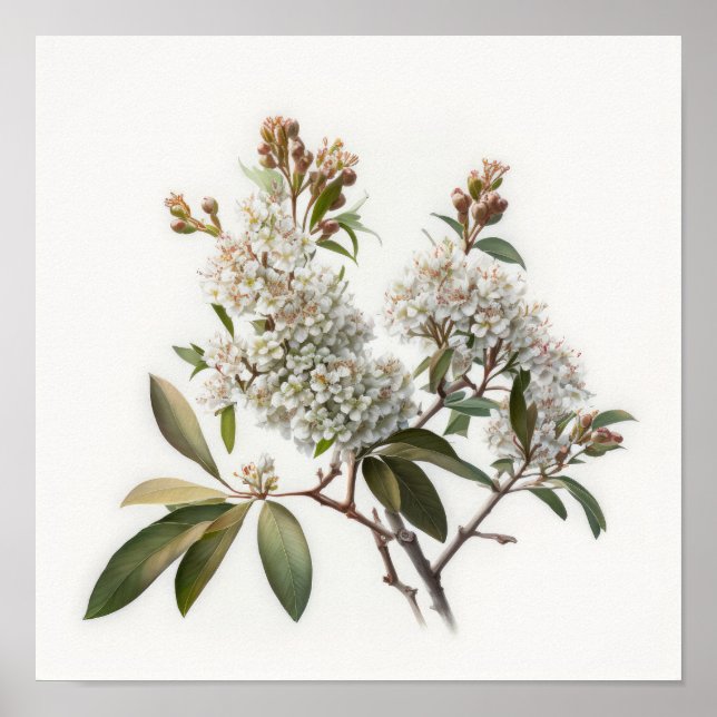 White Crepe Myrtle Flowers Art Print Poster (Front)