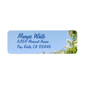 White Crepe Myrtle Flowers in Bloom Label