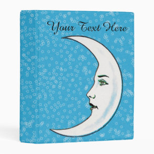 White Crescent Moon Gothic Face Stars Aqua Blue Mini Binder