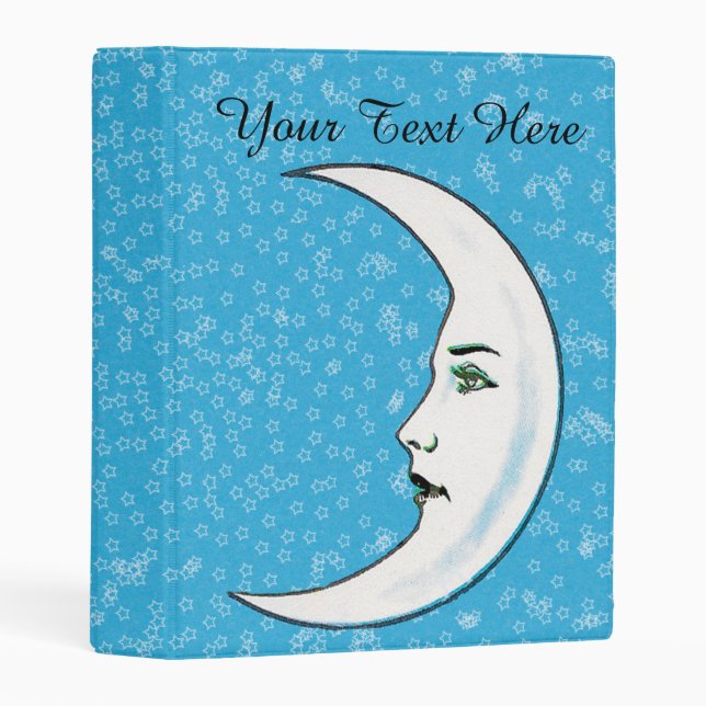 White Crescent Moon Gothic Face Stars Aqua Blue Mini Binder (Front/Spine)