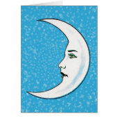 White Crescent Moon With Face Tiny Stars Aqua Blue (Front)