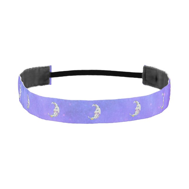White Crescent Moons Abstract Markings Purple Athletic Headband (Front)