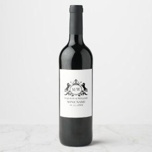 White Crest circle and 2 horses, badge royal crown Wine Label
