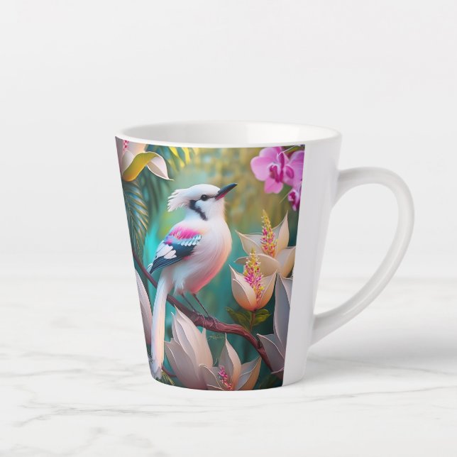 White Crested Blush Chested Fantasy Bird Latte Mug (Right)