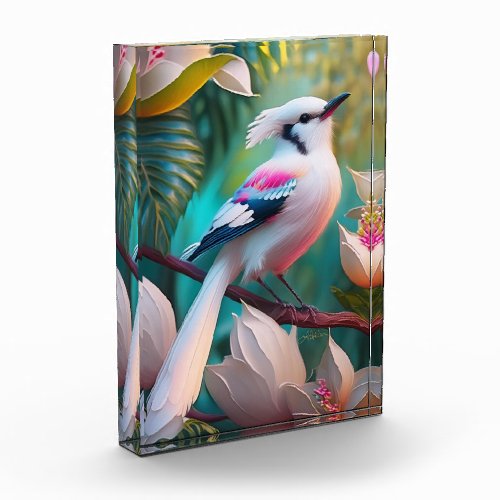 White Crested Blush Chested Fantasy Bird Photo Block
