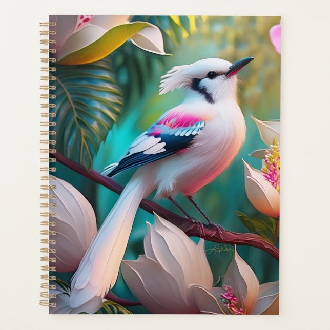 White Crested Blush Chested Fantasy Bird Planner (Front)