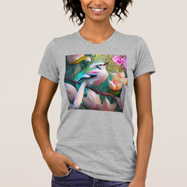 White Crested Blush Chested Fantasy Bird T-Shirt (Front)