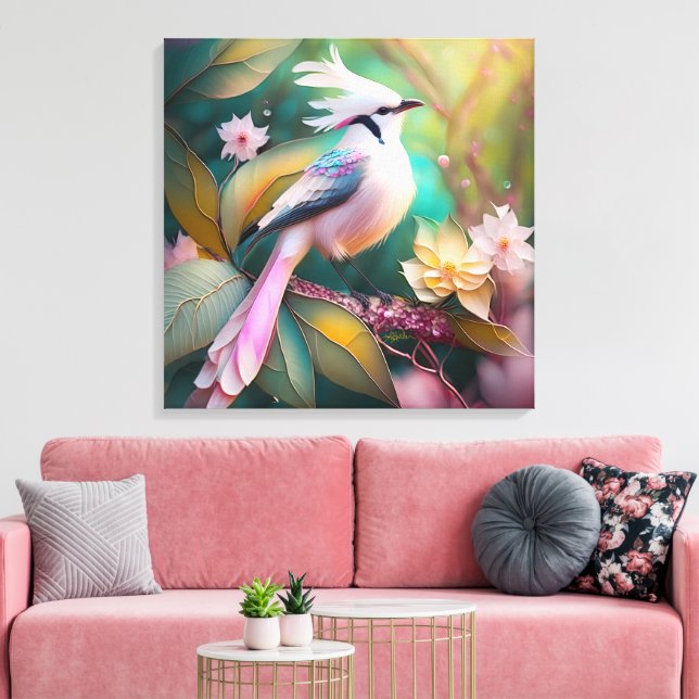 White Crested Blush Tail Jay Fantasy Bird Canvas Print (Insitu(LivingRoom))
