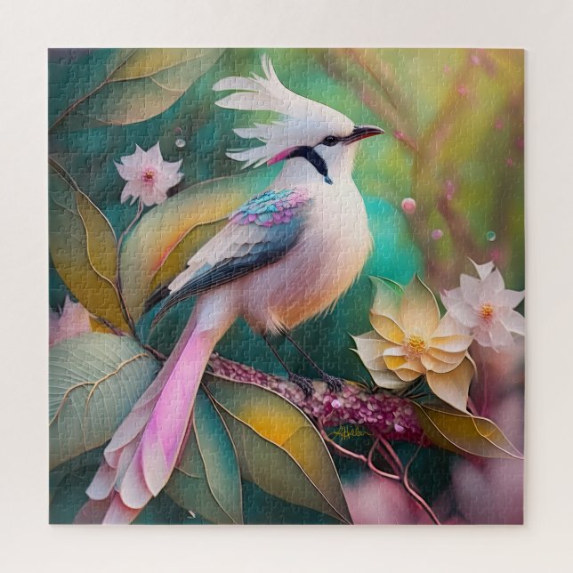 White Crested Blush Tail Jay Fantasy Bird Jigsaw Puzzle (Vertical)