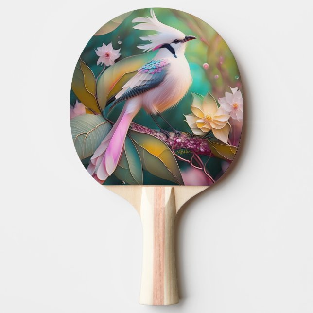 White Crested Blush Tail Jay Fantasy Bird Ping Pong Paddle (Front)
