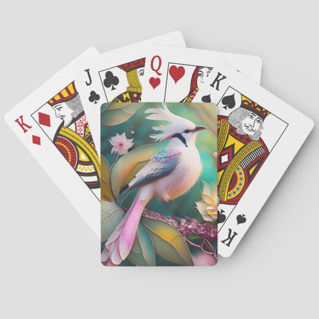 White Crested Blush Tail Jay Fantasy Bird Poker Cards (Back)