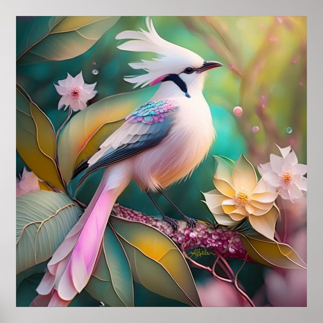 White Crested Blush Tail Jay Fantasy Bird Poster (Front)