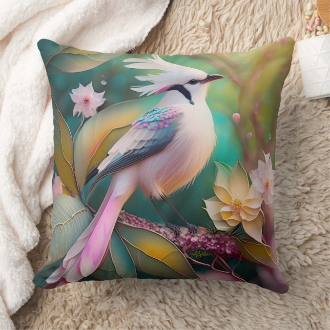 White Crested Blush Tail Jay Fantasy Bird Throw Pillow (Blanket)