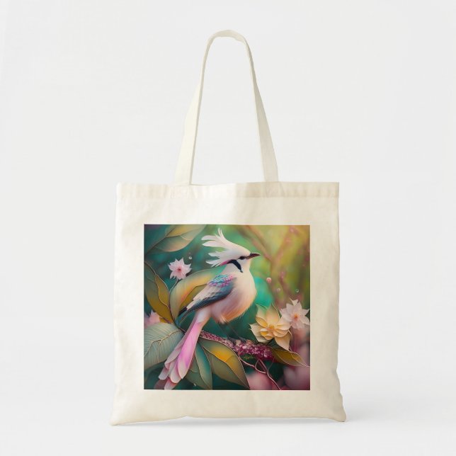White Crested Blush Tail Jay Fantasy Bird Tote Bag (Front)