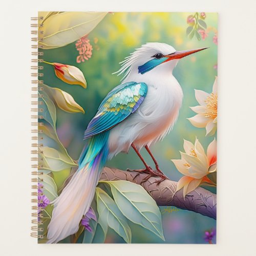 White Crested Iridescent Teal Wing Fantasy Bird Planner